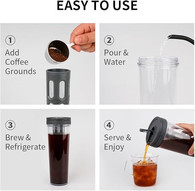 watchget Portable Cold Brew Coffee Maker 34oz/1L Iced Coffee Maker and Tea - Image 4