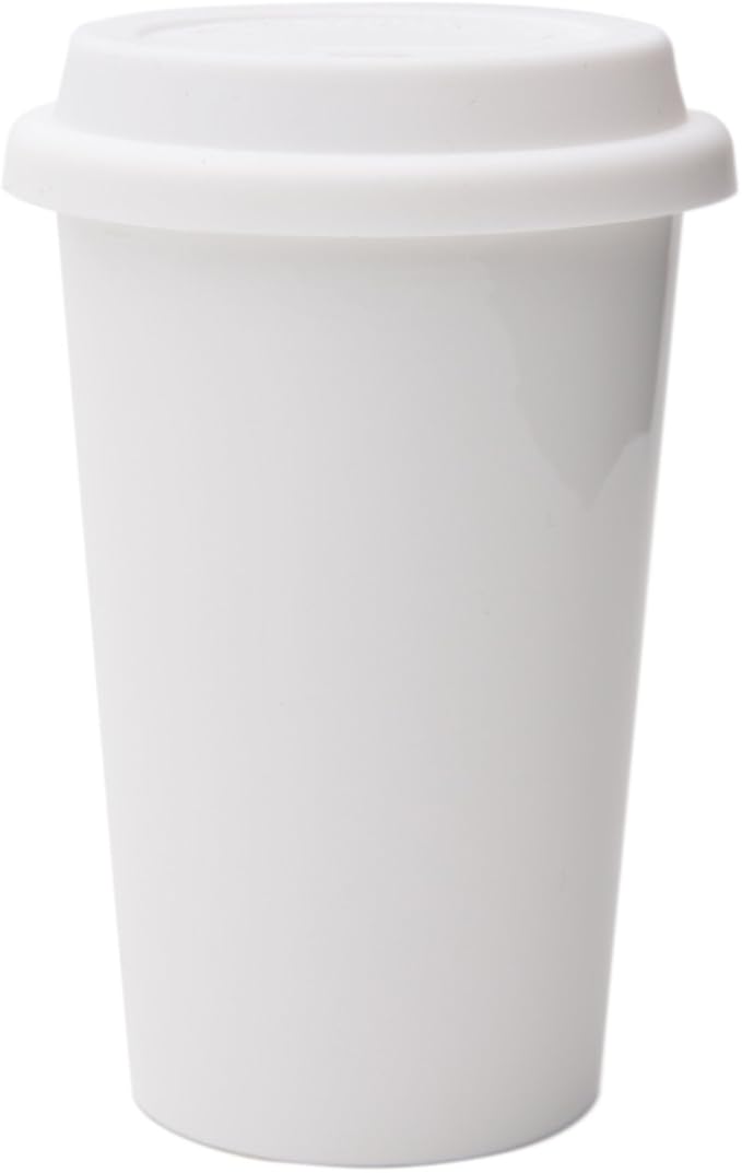 Reusable Double Wall Insulated White Ceramic Travel Coffee Cup by UDMGCeramicCups
