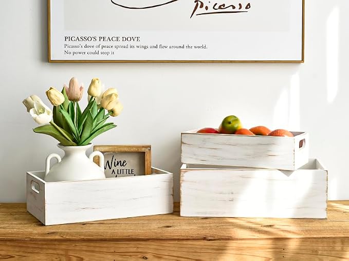 Set of 3 White Wooden Boxes for Storage Small Crates for Display and Organizing - Image 3