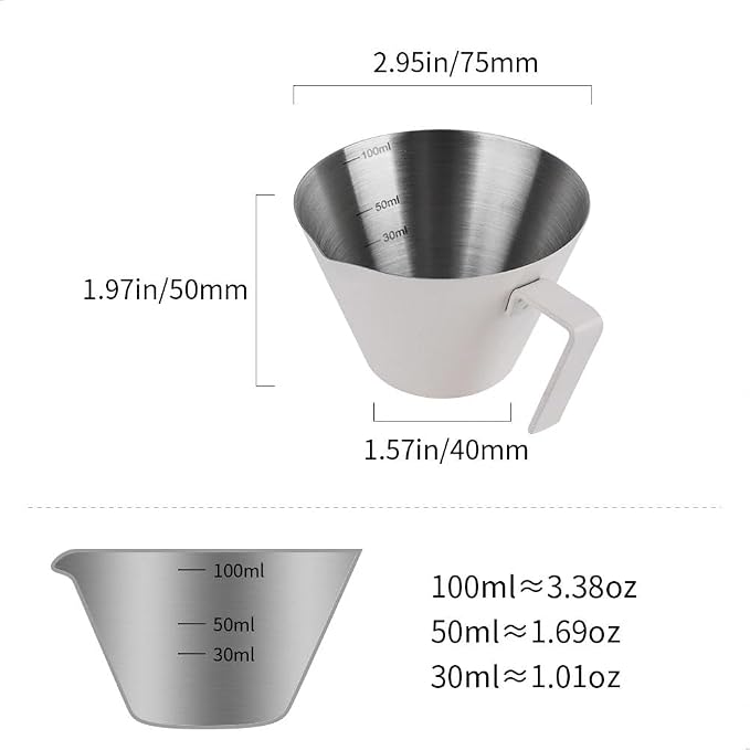 watchget Stainless Steel Espresso Cups, Single Spout & Scale Measuring Cup - Image 2