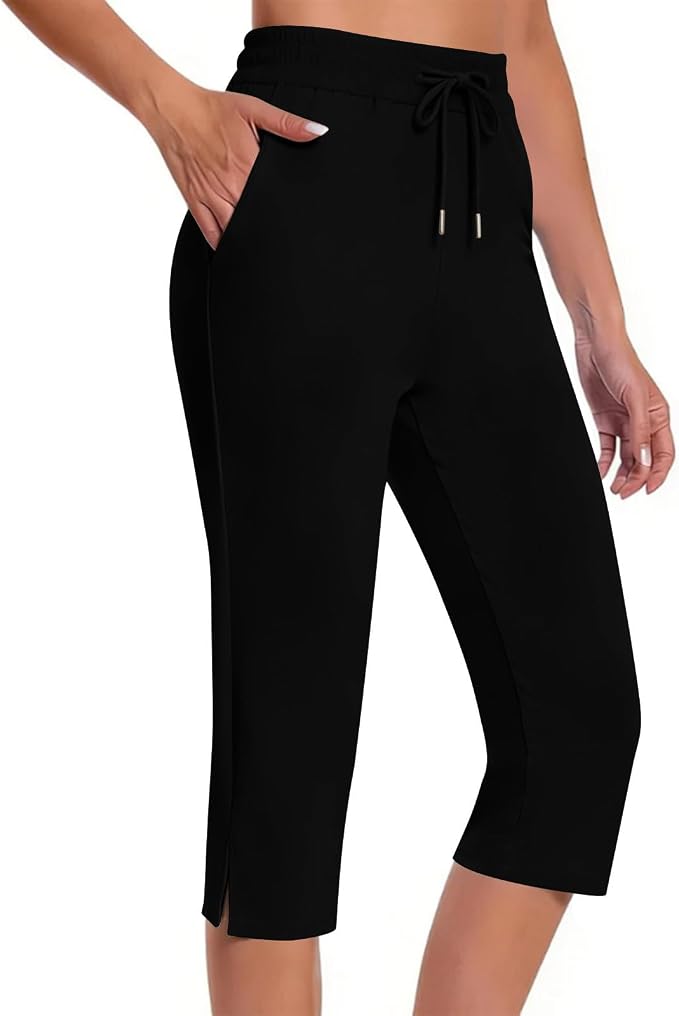 Capri Yoga Pants for Women Drawstring Elastic Waisted Trousers Summer Jogger - Image 2