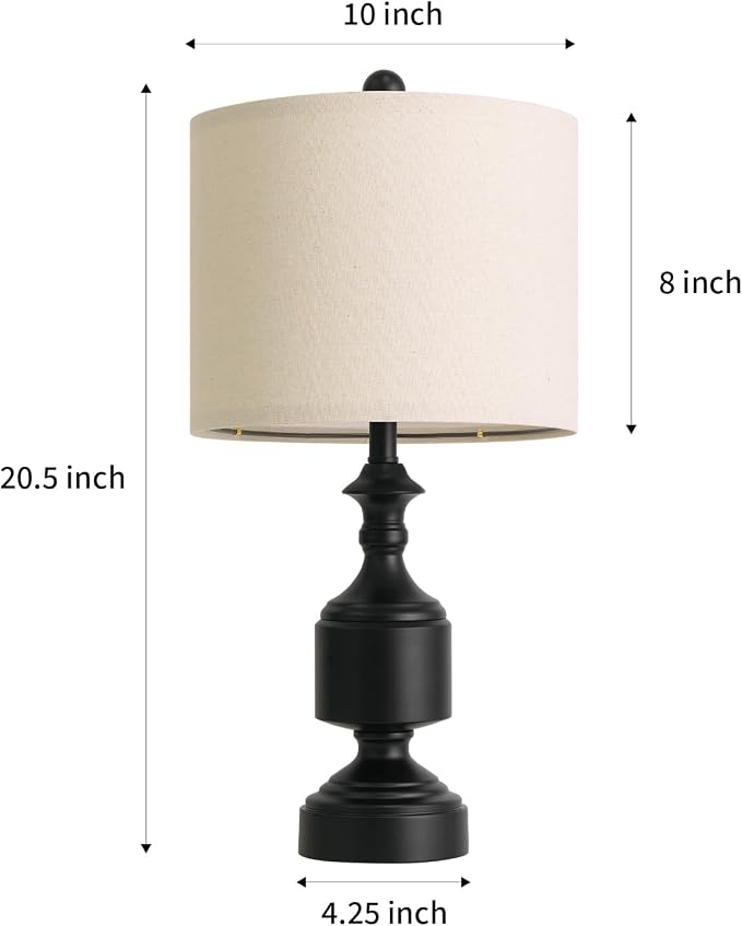 BOBOMOMO Black Lamps Set of 2-20.5" Farmhouse Metal Table Lamps - Image 2
