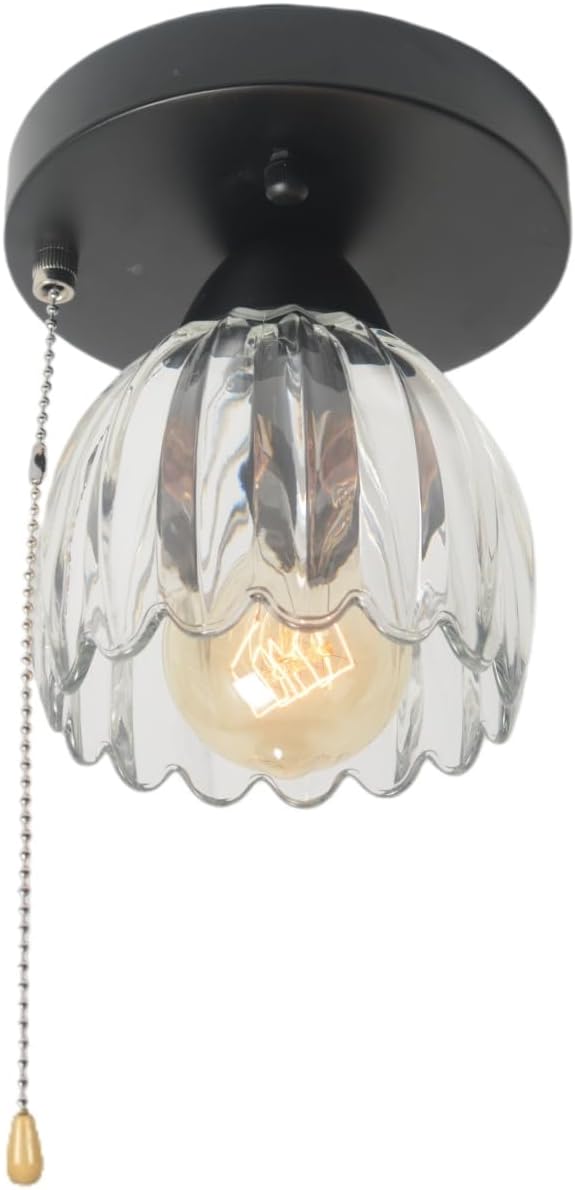 Beuhouz Industrial Pull Cord Close to Ceiling Light, Modern Semi Flush Mount - Image 2