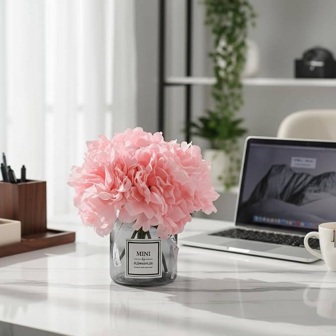 Artificial Pink Peony Flowers in Vase, Wedding Table Centerpiece Home Decor | - Image 2