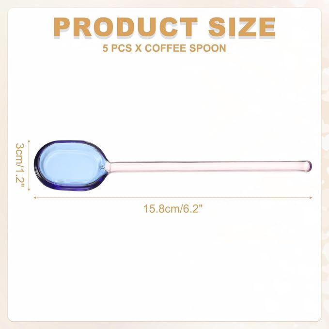 uxcell 5 Pcs Glass Coffee Spoons, 6.2 Inch Coffee Stirring Spoon, Long Handle - Image 2