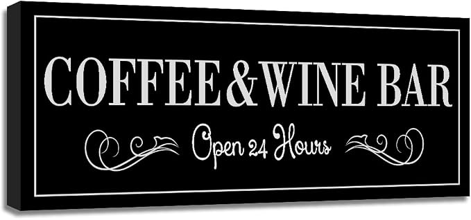 WOWGOOMO Coffee and Wine Bar Signs Decor, Classic Kitchen Wine Cabinet by WOWGOOMO