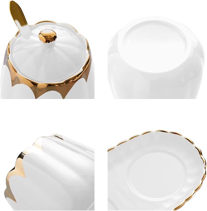 Sugar Bowl with Lid and Spoon, Ceramic Condiment Container with Tray, Sugar and - Image 7