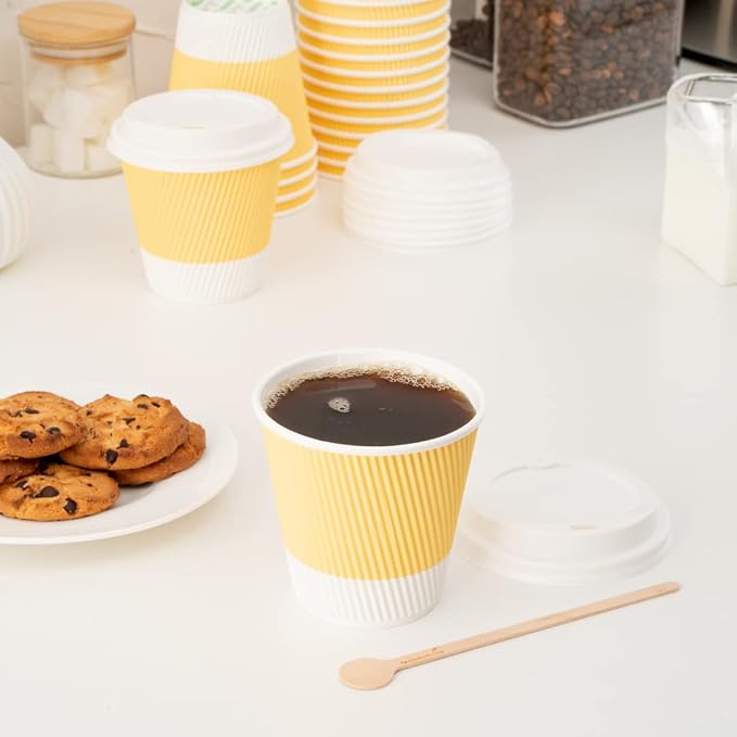 Restaurantware Ripple Wall Coffee Cups 25 Count 8 Ounce Insulated Light Yellow - Image 7