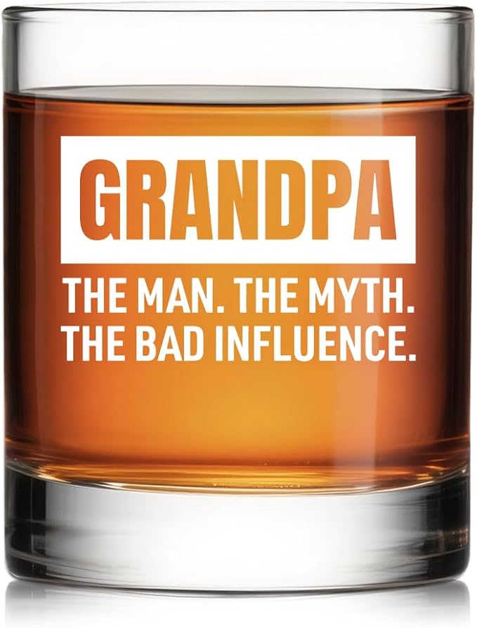 Grandpa The Man The Myth The Bad Influence Whiskey Glass, Christmas Father's by Pishovi