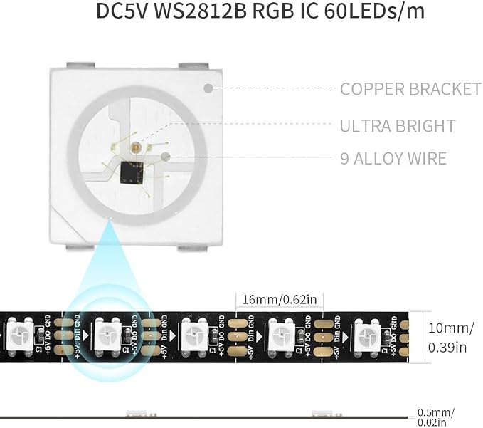 WS2812B IC RGB 5050SMD ECO Individual Addressable LED Strip Light, 16.4FT - Image 2