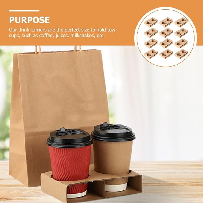 OUNONA Corrugated 2-Cup Drink Carrier Tray 50-Pack Sturdy Fixed Base Paper Cup - Image 5