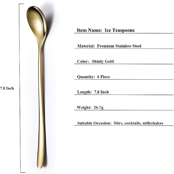 Gold Long Handle Coffee Spoons, Premium Stainless Steel Stirrers - Image 2
