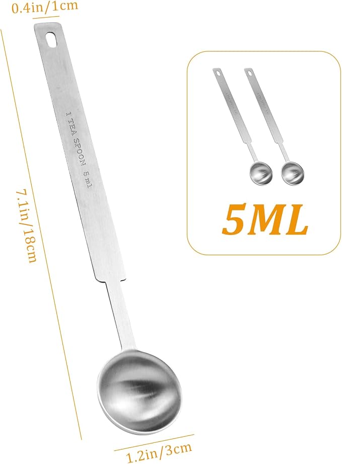 2pcs Teaspoons Measuring Spoon, 1 Teaspoon Stainless Steel Coffee Scoop Long - Image 2