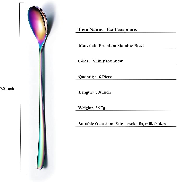 Rainbow Long Handle Spoons, Coffee Stirrers, Premium Stainless Steel Coffee & - Image 2