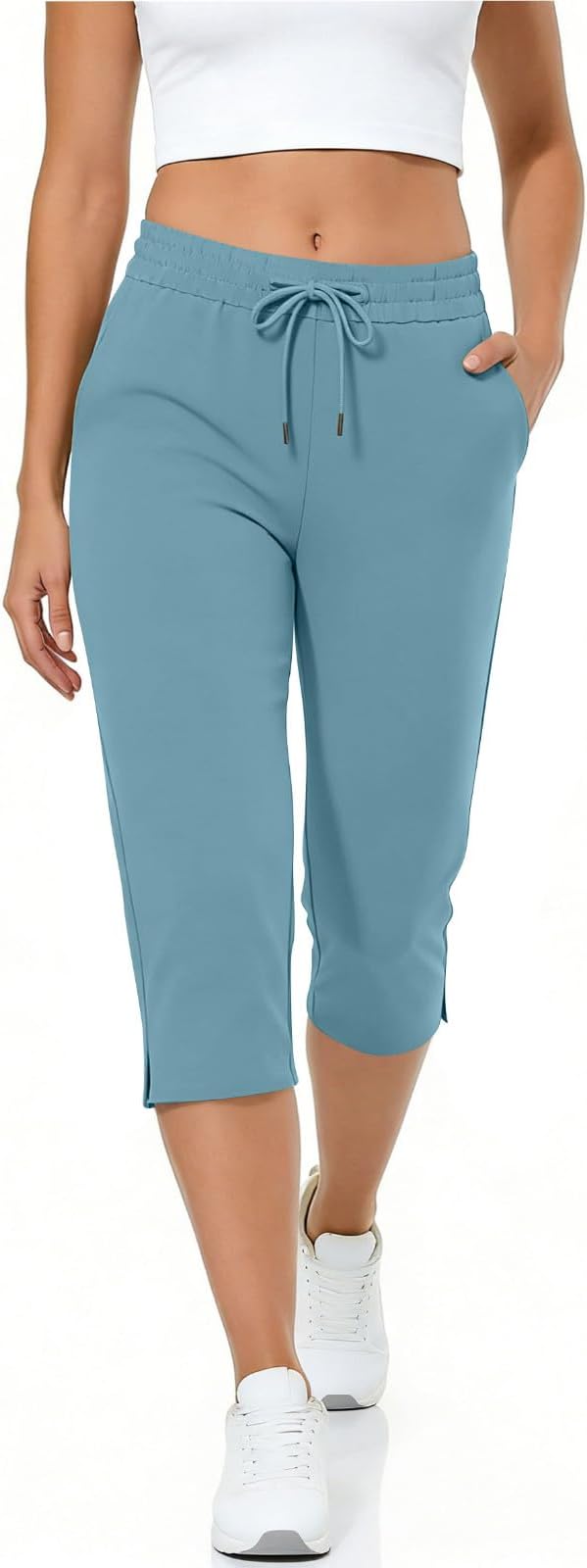 Capri Yoga Pants for Women Drawstring Elastic Waisted Trousers Summer Jogger - Image 8