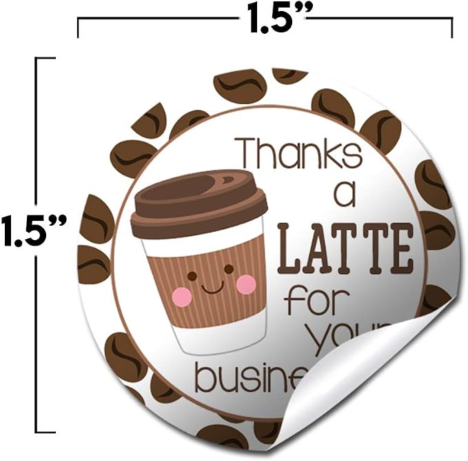Thanks A Latte Coffee Themed Thank You Customer Appreciation Sticker Labels - Image 3