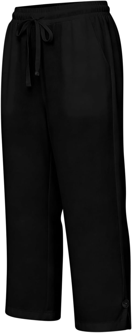 Straight Leg Capri Linen Pants for Women Elastic Waist Drawstring Pant Summer - Image 3