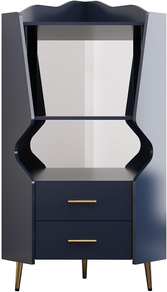 Corner Bar Cabinet with Mirrored Back, Sideboard Cabinet with 2 Open Shelves & by FRITHJILL