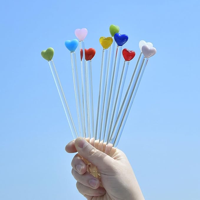 8Pcs Heart Shape Glass Stirring Sticks Set, Colorful Beverage Mixing Rods - Image 8
