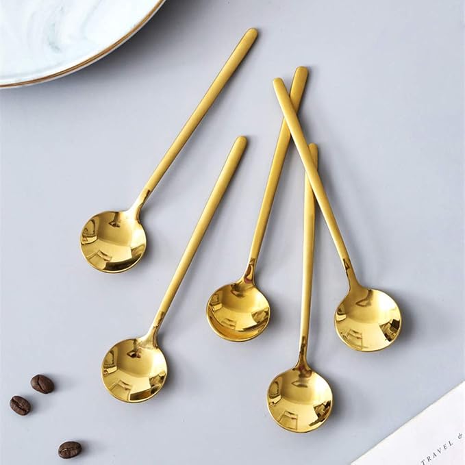 8 PCS Mini Coffee Spoons Teaspoons 5.3-Inch Matte Gold Frosted Handle Stainless - Image 2