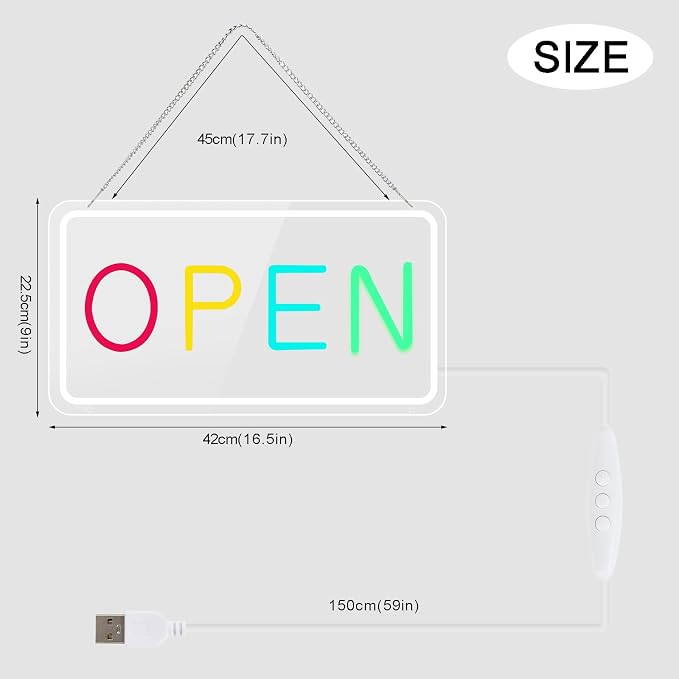 LED Open Sign for Business, Adjustable Brightness, USB Powered Storefront - Image 6