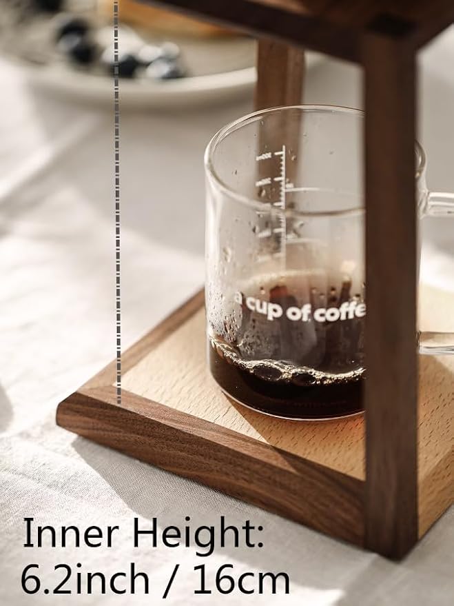 Minimalist Wooden Pour Over Coffee Dripper Stand – Walnut & Beech Wood – - Image 6