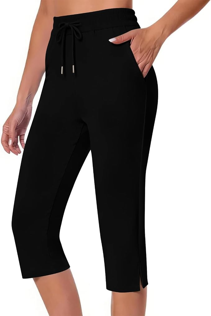 Capri Yoga Pants for Women Drawstring Elastic Waisted Trousers Summer Jogger by Unknown