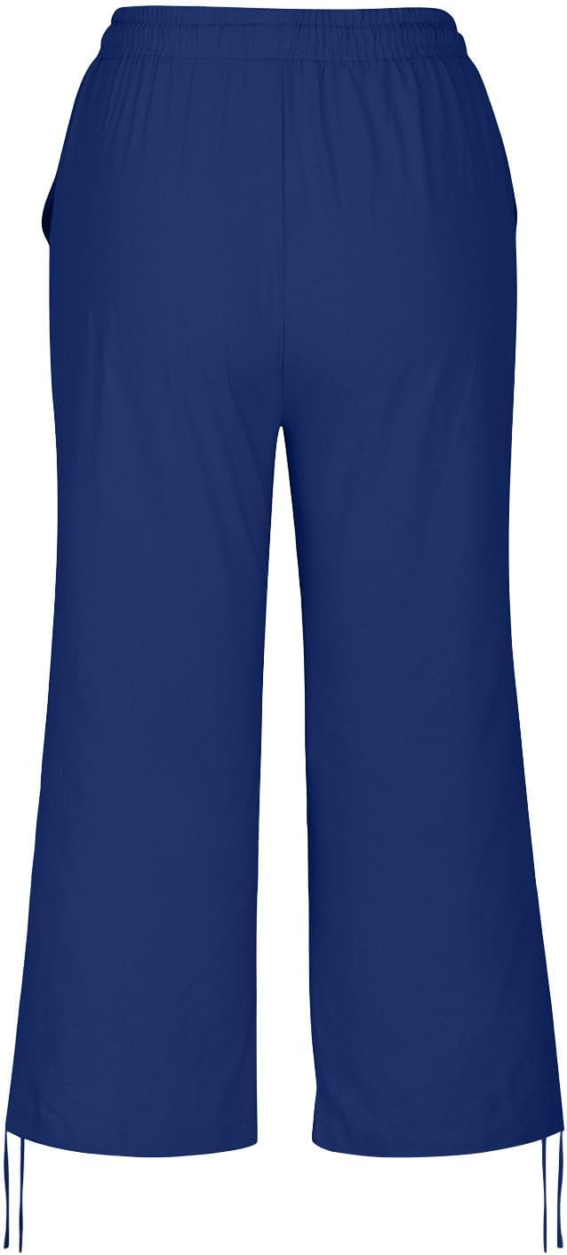 Linen Capri Pants for Women Drawstring Elastic Wide Leg Trouser 2026 Summer - Image 7
