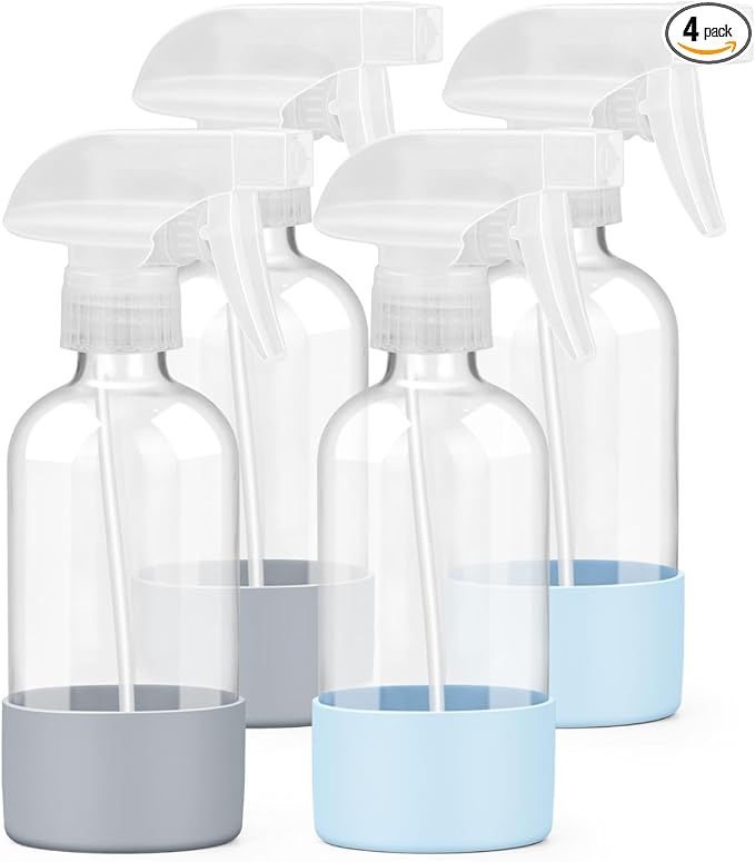 Worldgsb 4 Pack Glass Spray Bottles 8 oz, Empty Refillable Containers by Worldgsb