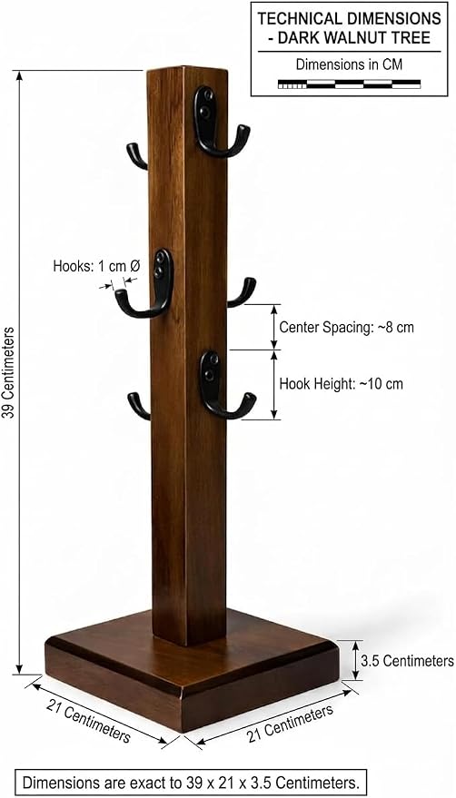 Coffee Mug Tree Stand for Countertop, Wooden Mug Holder - Image 2