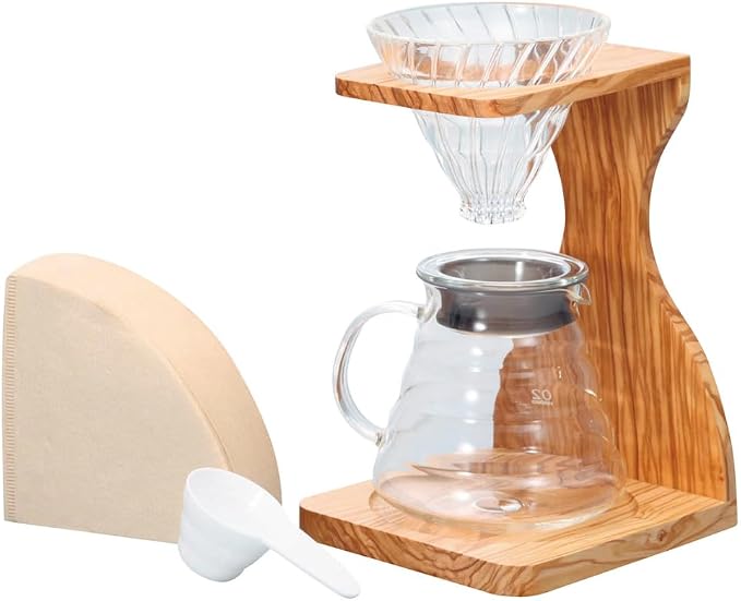 Hario V60 Olive Wood Pour Over Stand Set by Hario