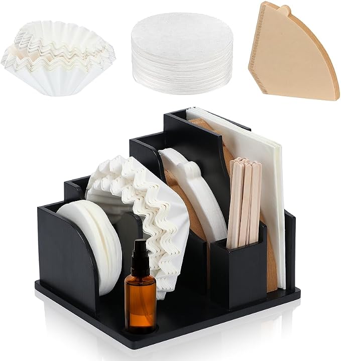 Black Coffee Filter Holder Wood Filter Storage Stand Coffee Paper Storage by Unknown