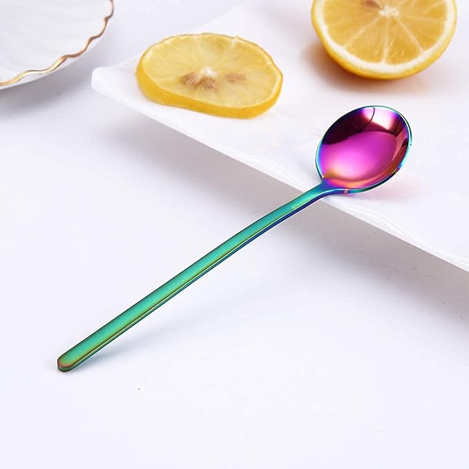 8 Pcs Rainbow Coffee Spoons Matte Frosted Handle Stainless Steel Espresso - Image 3