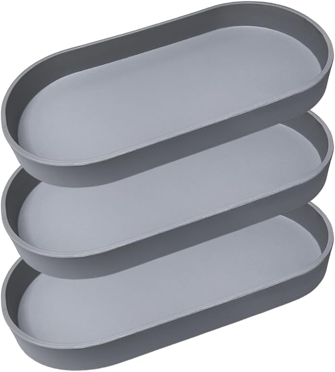 Gray Small Oval Tray, 3 Pack, Countertop Organizer | by VCREATC-VCREATEFORCUSTOMER