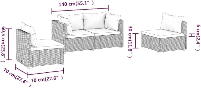 4 Piece Garden Lounge Set, Modular Patio Furniture Conversation Set - Image 7
