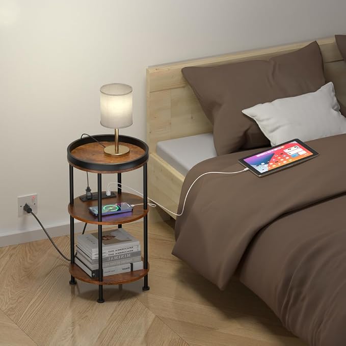 Small Round Side Table with Charging Station - Image 7