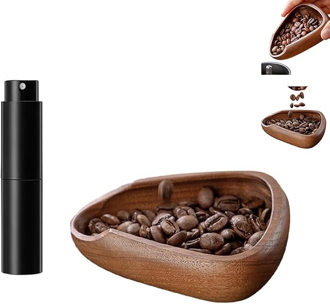 Walnut Wood Coffee Dosing Cup & RDT Spray Bottle Set | Espresso Coffee by Unknown