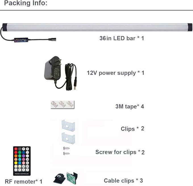 Dimmable Under Cabinet Lighting, RGB LED Light Bar, RF Remote Control Lamp - Image 7