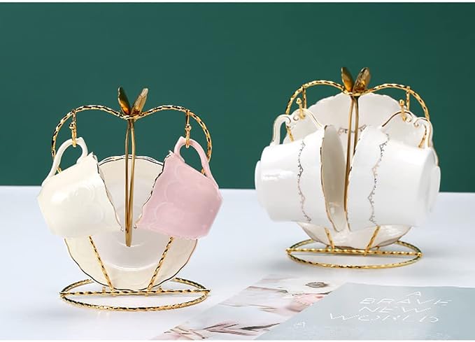 Heart Shaped Tea Cup and Saucer Display Stand Holder Rack Metal Cup Saucer - Image 5