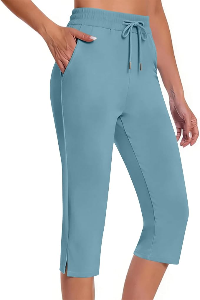 Capri Yoga Pants for Women Drawstring Elastic Waisted Trousers Summer Jogger - Image 2