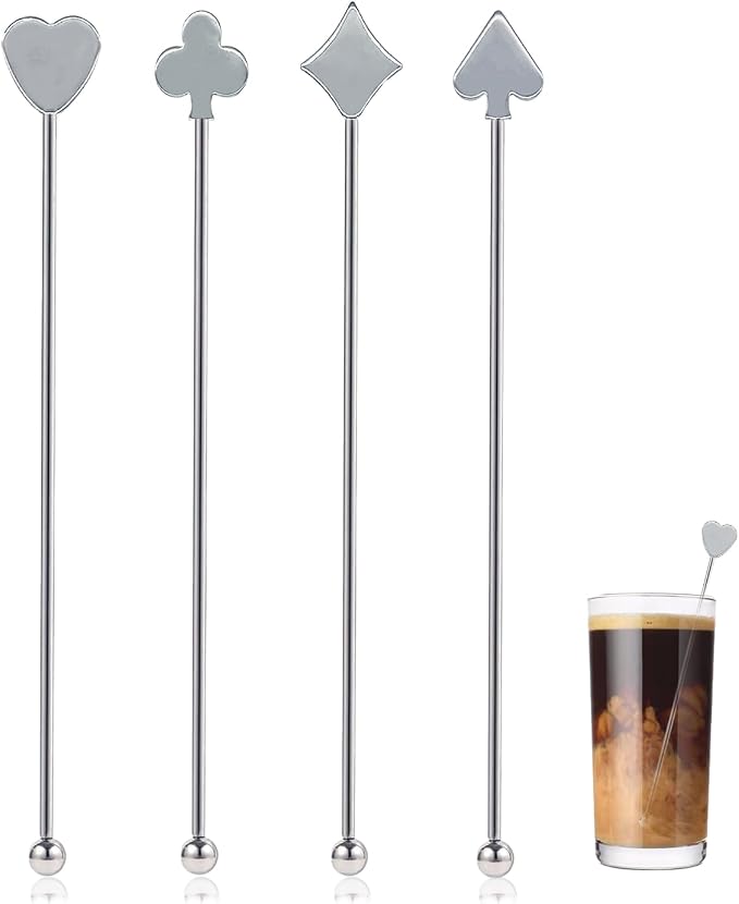 Poker Card Coffee Stirrers 7.4" Stainless Steel Beverage Stir Sticks Cocktail by SIPOYEN