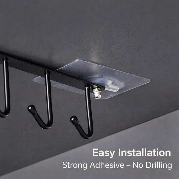 Under Cabinet Mug Holder 2 Pack, 6 Hooks Under Shelf Mug Organizer, Heavy Duty - Image 5