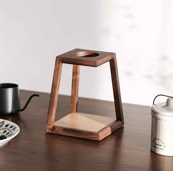 Minimalist Wooden Pour Over Coffee Dripper Stand – Walnut & Beech Wood – - Image 2