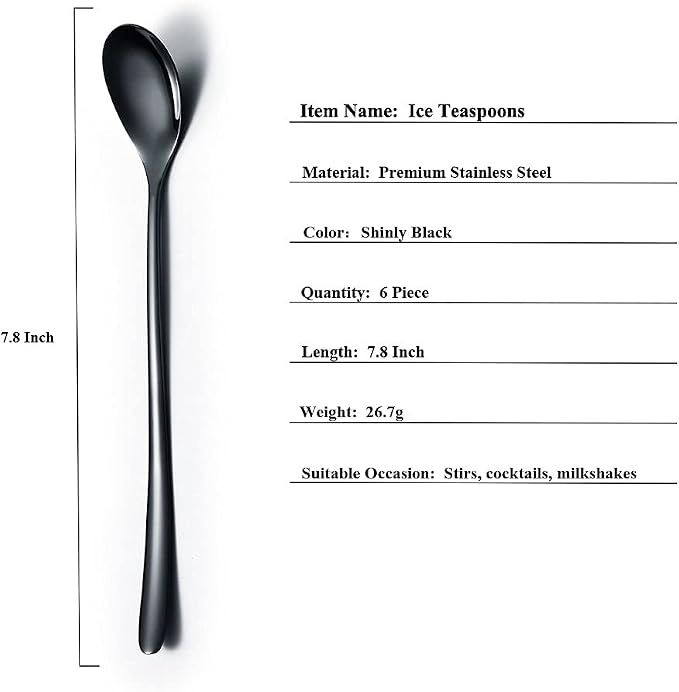 Black Long Handle Spoon, Coffee Stirrers, Premium Stainless Steel Coffee Spoons - Image 2