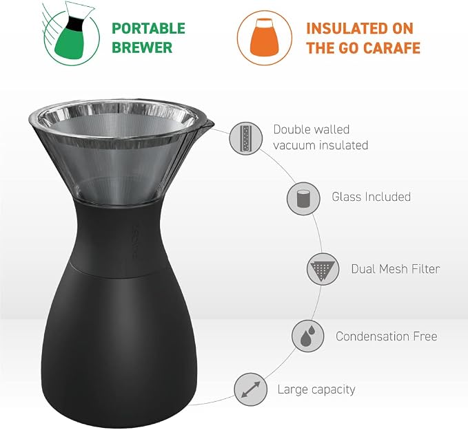 asobu Insulated Pour Over Coffee Maker Double-Wall Vacuum, Stainless-Steel - Image 2