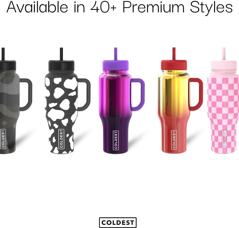 Coldest 40 oz Tumbler with Handle and Straw, 100% Leak Proof Insulated Tumbler with Lid and Straw (3 Lids), Stainless Steel Tumblers for Women & Men, Cup Holder Friendly, 46 oz (Silver Leopard)