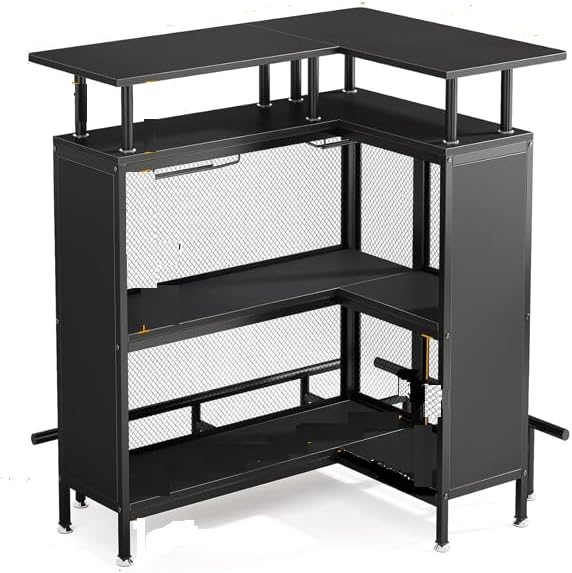 Home Bar Unit, L-Shaped Bar Table, Corner Mini Coffee Liquor Cabinet by Unknown