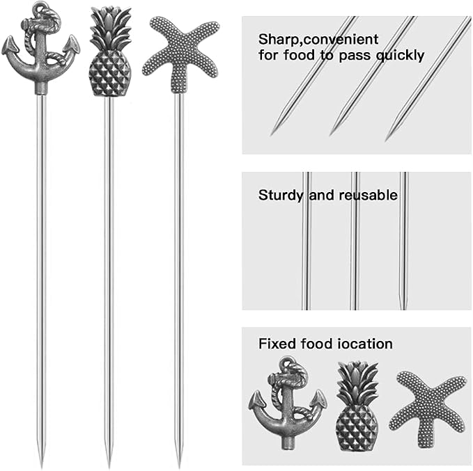 Martini Cocktail Picks Reusable Olive Picks Garnish Skewer Fruit Toothpicks Set - Image 3