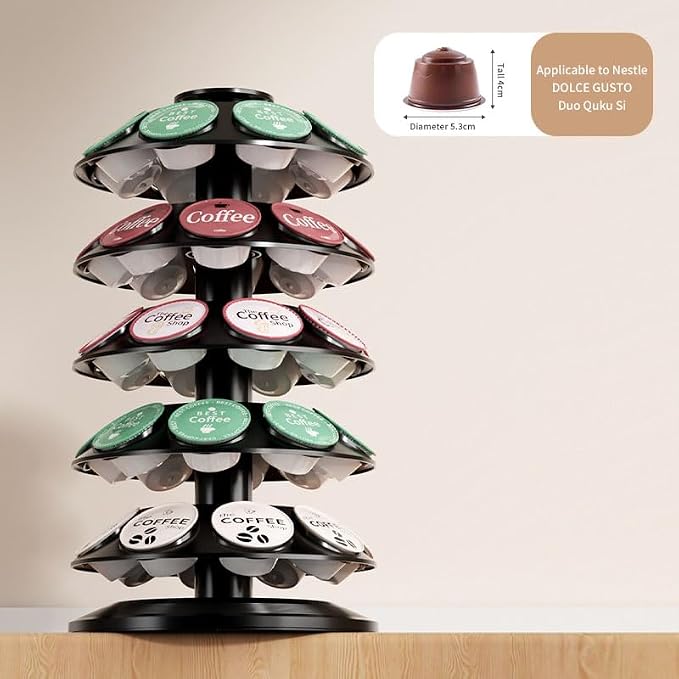 SAVORI 40 Capacity Rotating K-Cup Holder, 5-Tier Black Coffee Pod Carousel Stand - Image 2