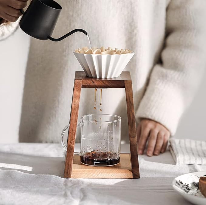 Minimalist Wooden Pour Over Coffee Dripper Stand – Walnut & Beech Wood – - Image 4